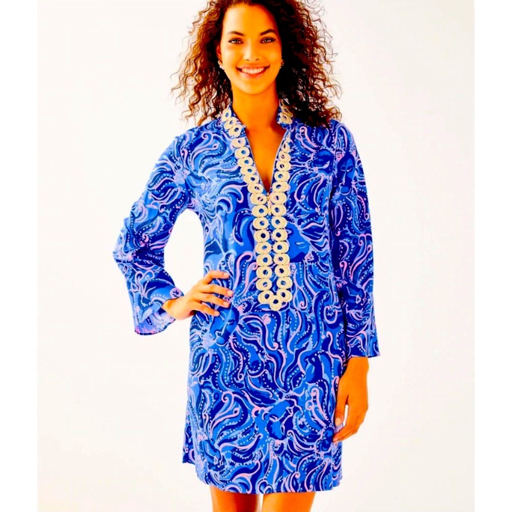 Lilly Pultzer Gracelynn Stretch Tunic Dress Sz 2 Coastal Blue Whispurr